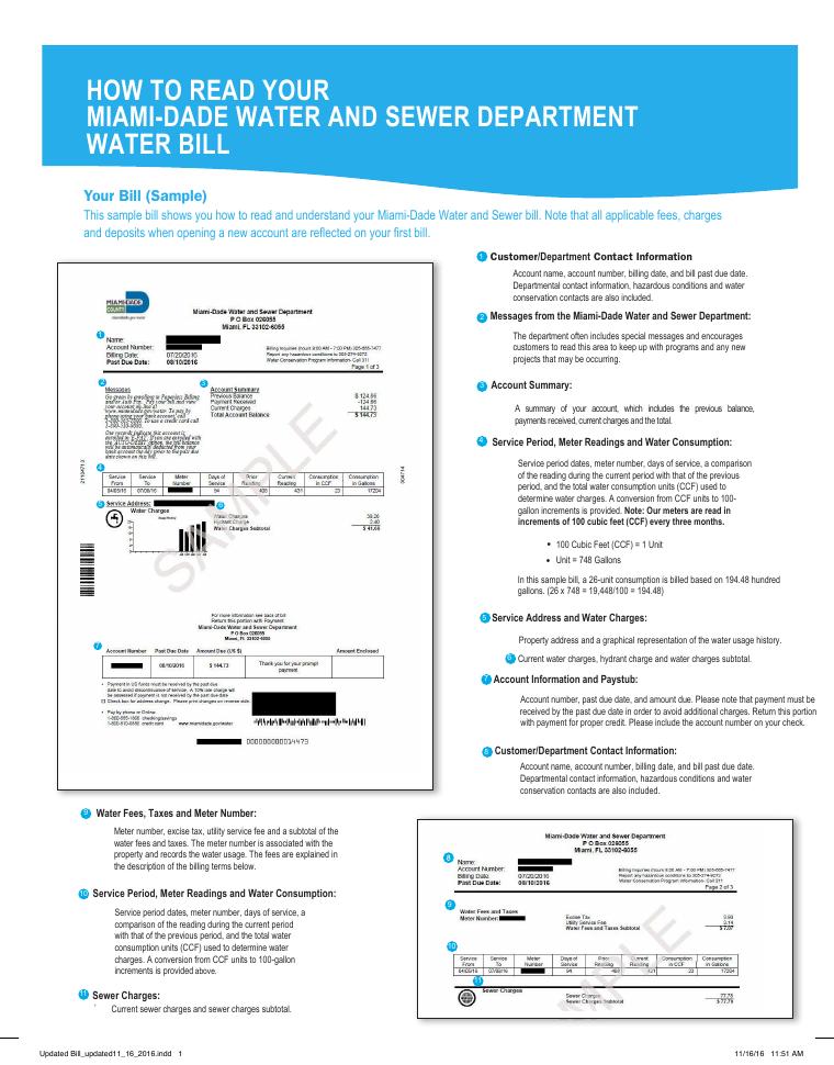 Miami-Dade Water and Sewer Sample Bill Guide document preview