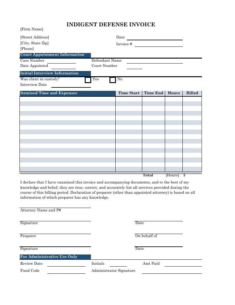 Michigan Indigent Defense Invoice Template document preview