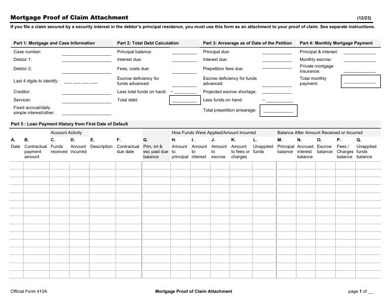 Mortgage Proof of Claim Attachment document preview