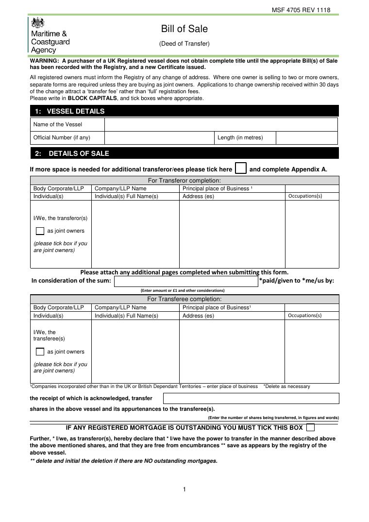 MSF 4705 Bill of Sale document preview