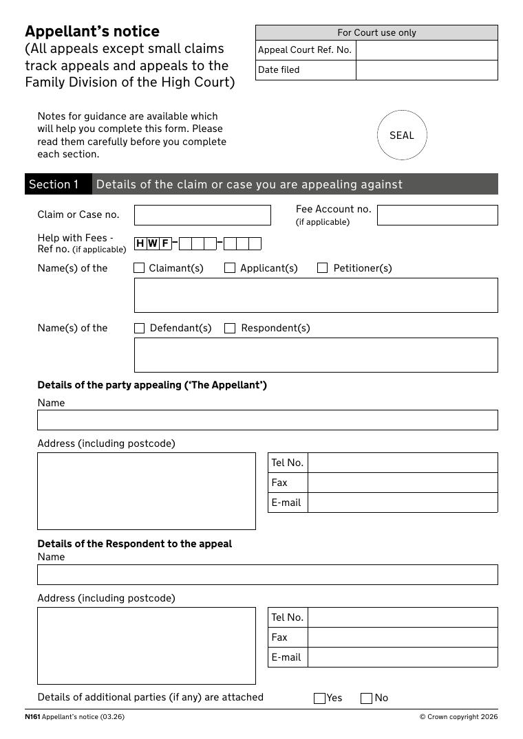 N161 Appellant's Notice document preview