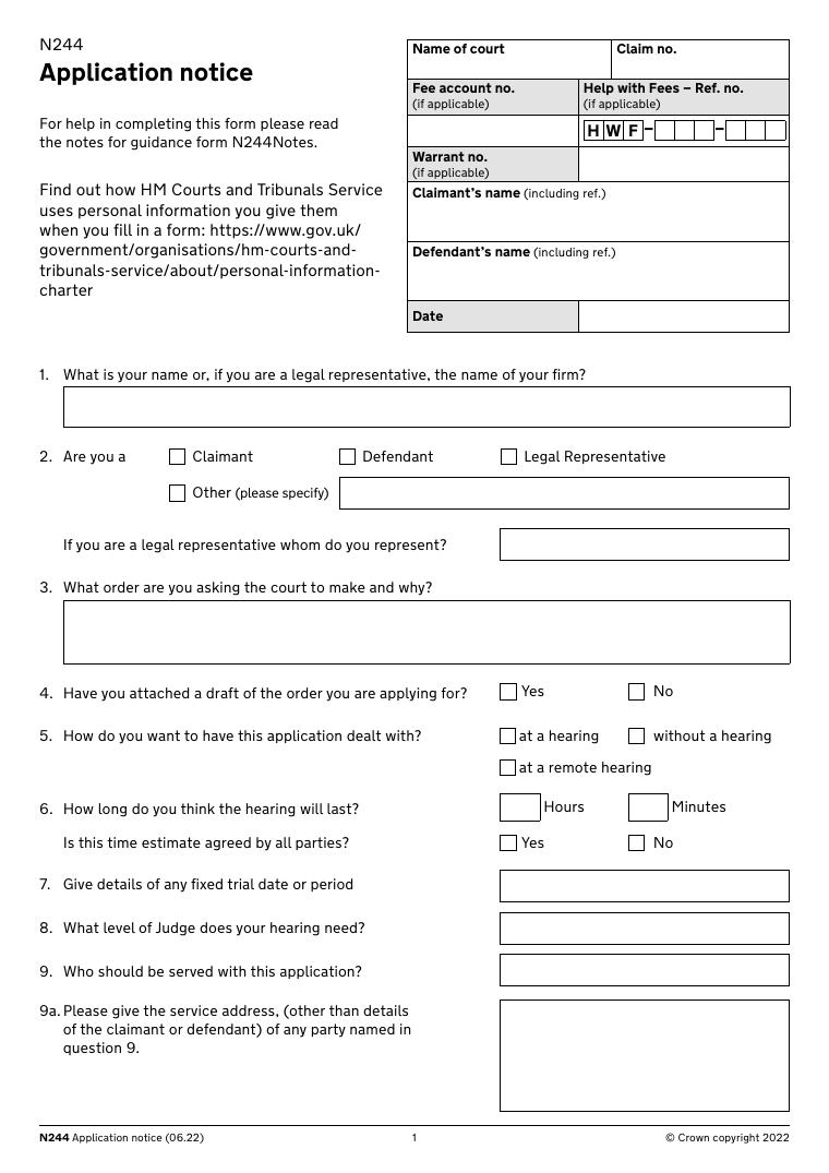 N244 Application Notice document preview