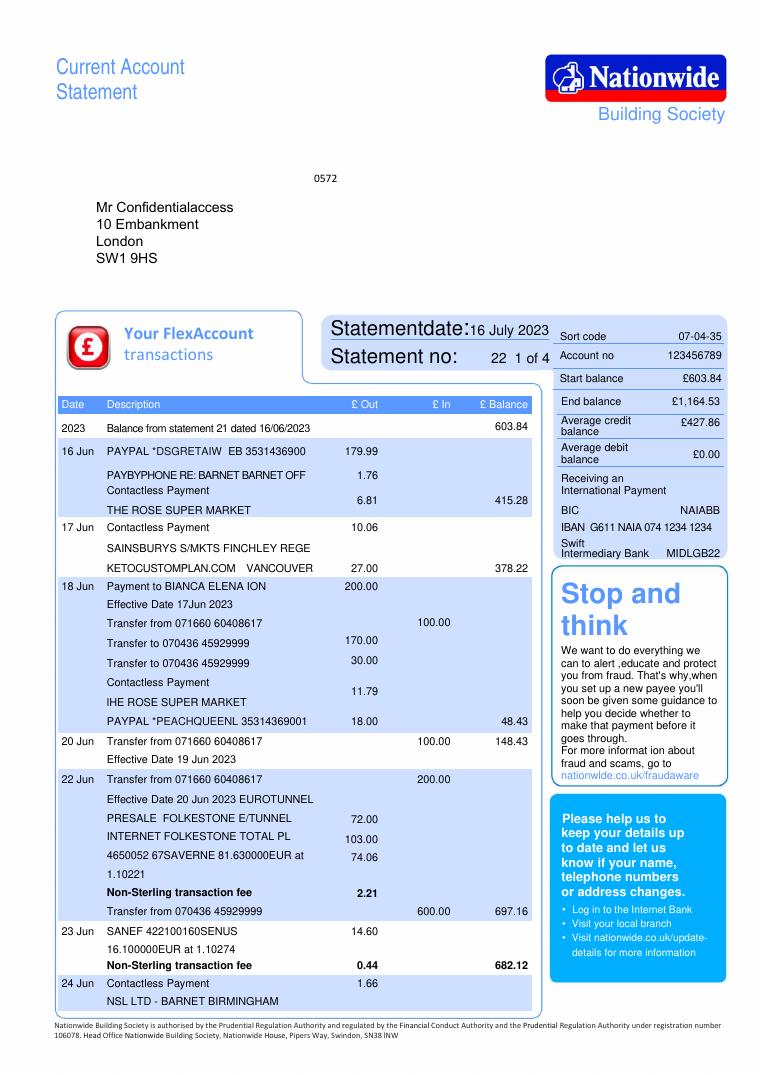Nationwide Bank Statement document preview