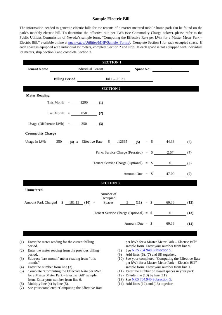 Nevada PUC Sample Electric Bill document preview