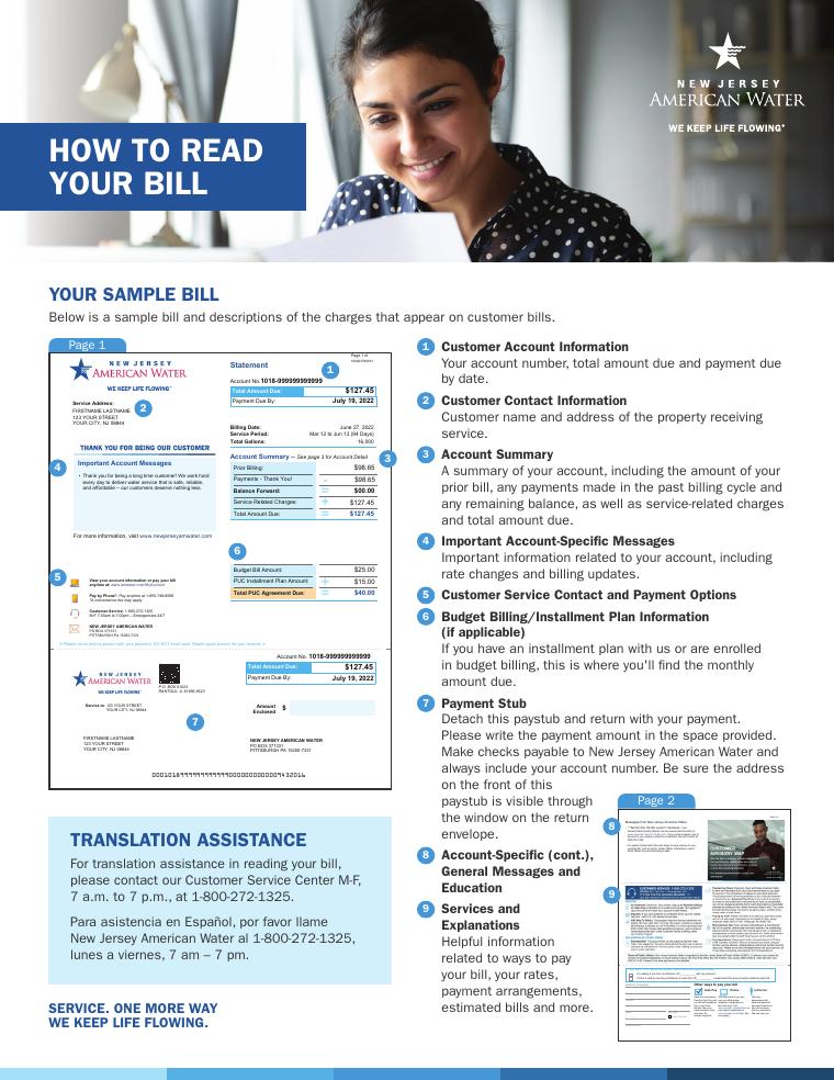 New Jersey American Water How To Read Your Bill document preview