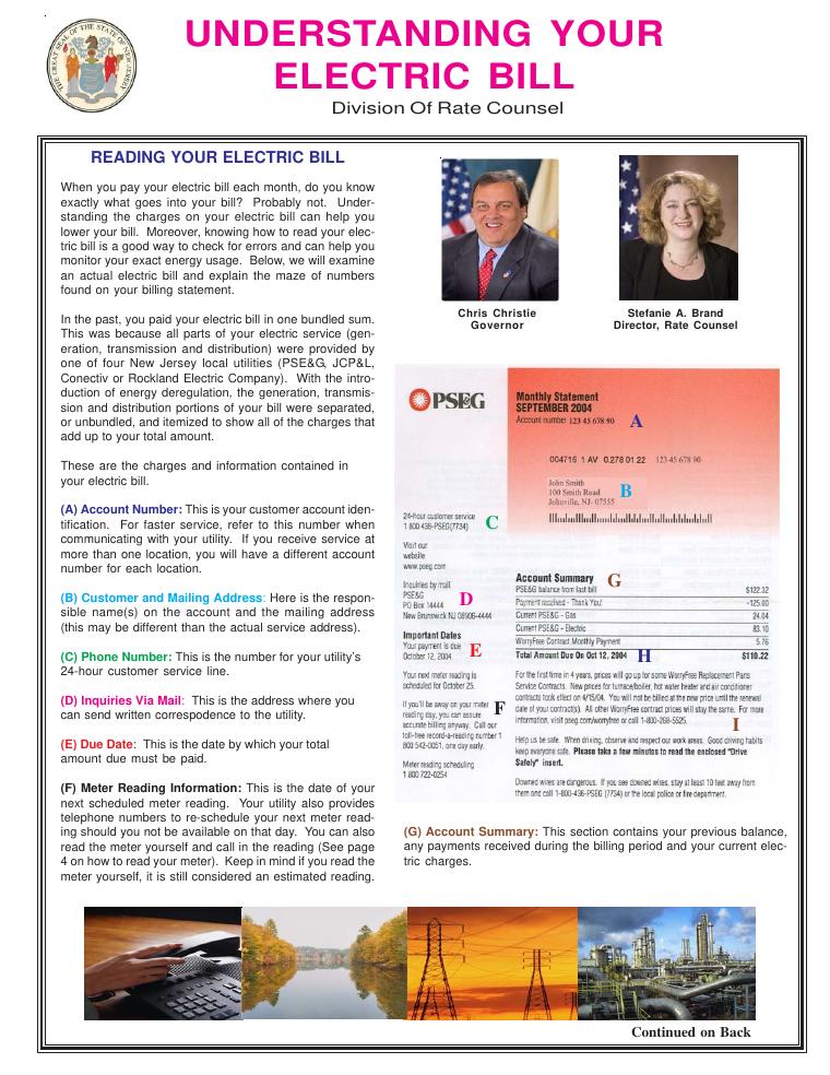 New Jersey Division of Rate Counsel Understanding Your Electric Bill document preview