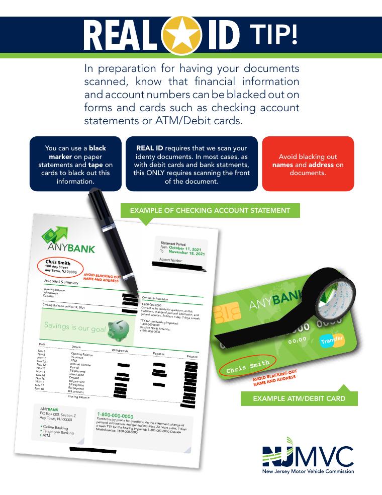 New Jersey MVC Example Checking Account Statement document preview