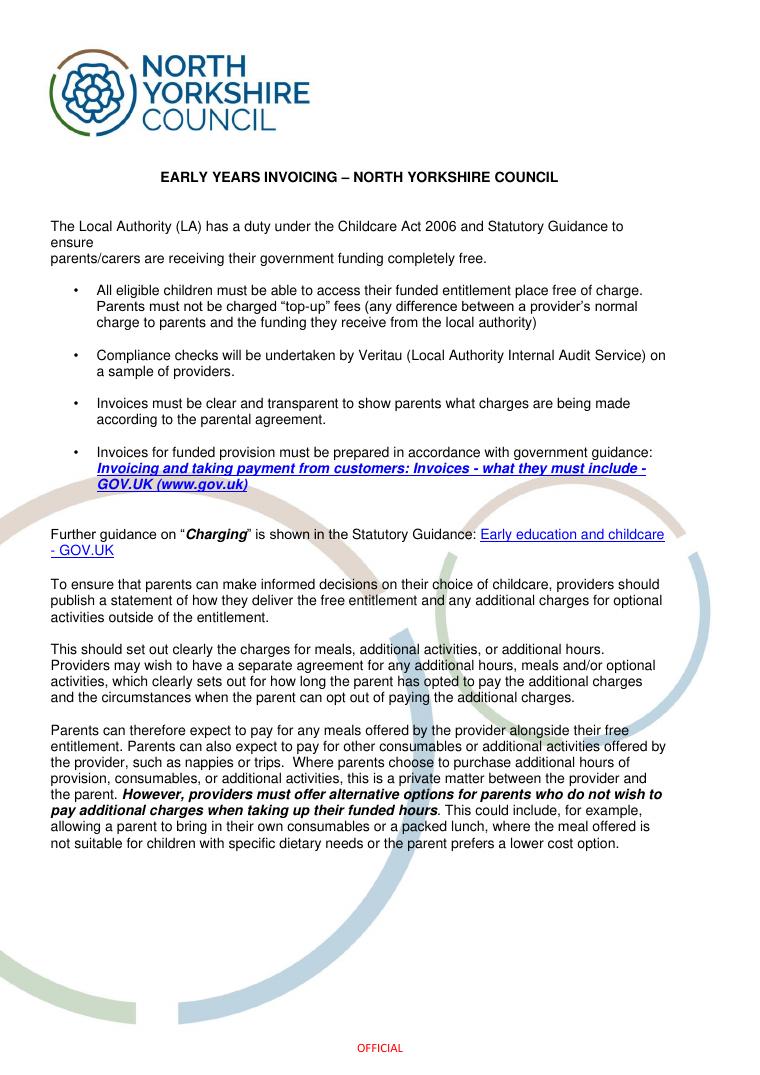North Yorkshire Council Early Years Invoice Guidance document preview