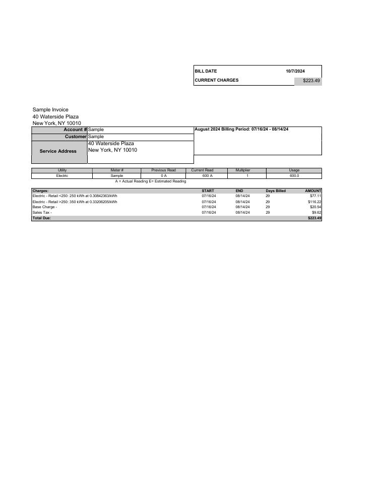 NYS Waterside Plaza Sample Invoice document preview