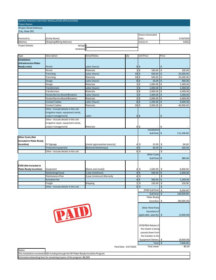 NYSERDA Post-Installation Sample Invoice document preview