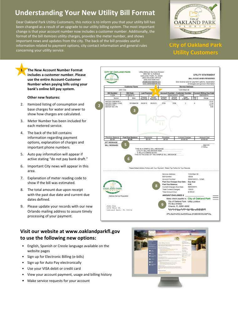 Oakland Park Understanding Your Utility Bill Format document preview