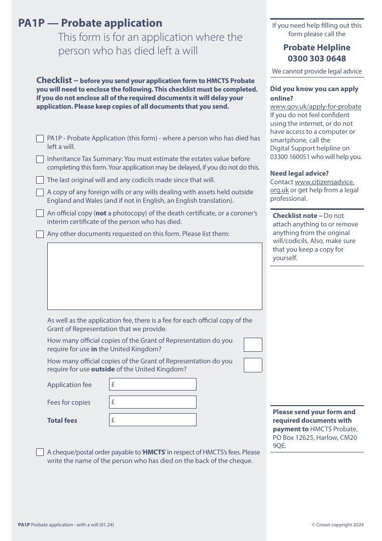 PA1P Probate Application document preview