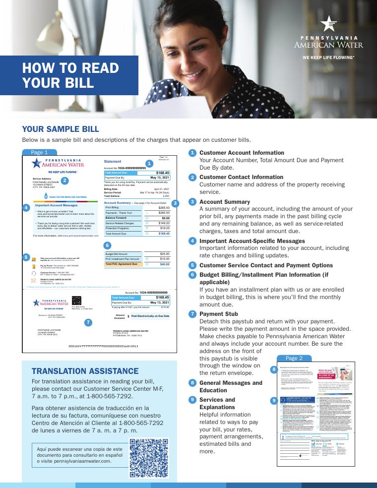 Pennsylvania American Water How to Read Your Bill document preview