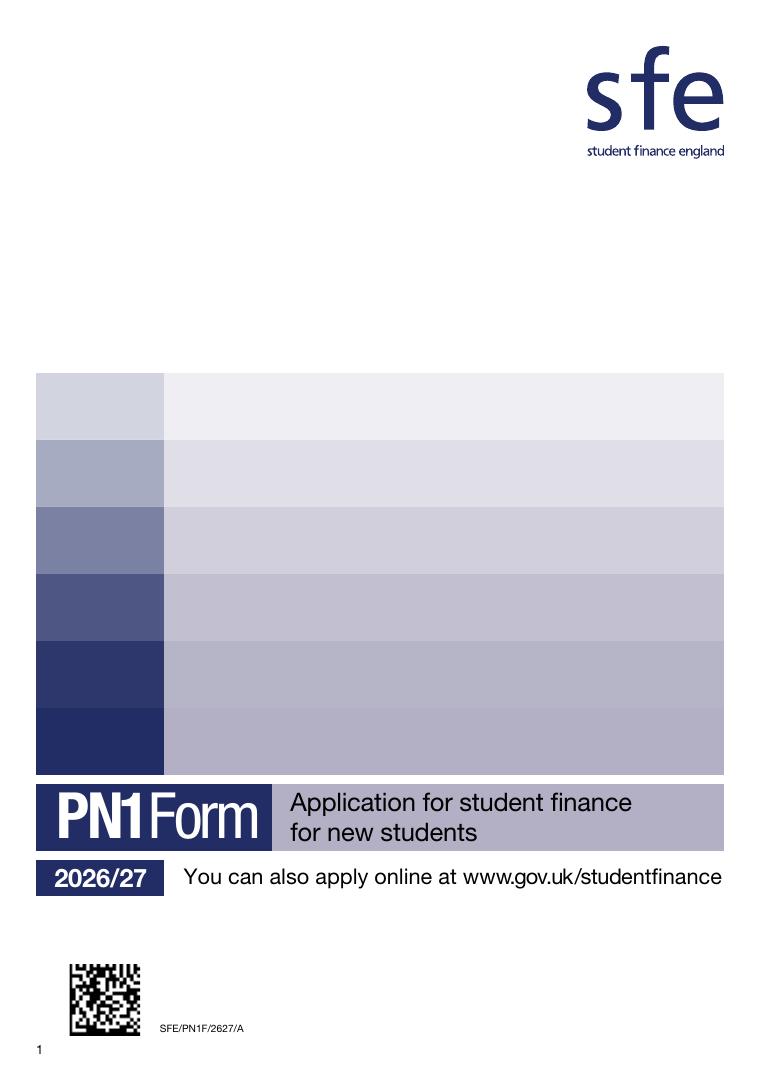 PN1 Application for Student Finance 2026/27 document preview