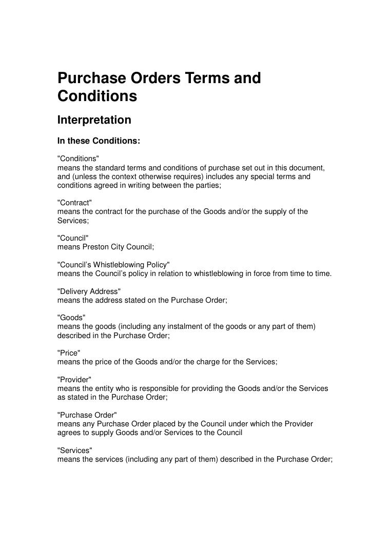 Preston City Council Purchase Order Terms and Conditions document preview
