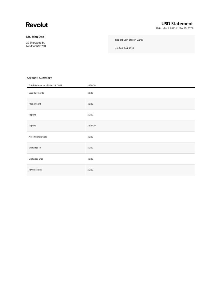 Revolut Bank Statement document preview
