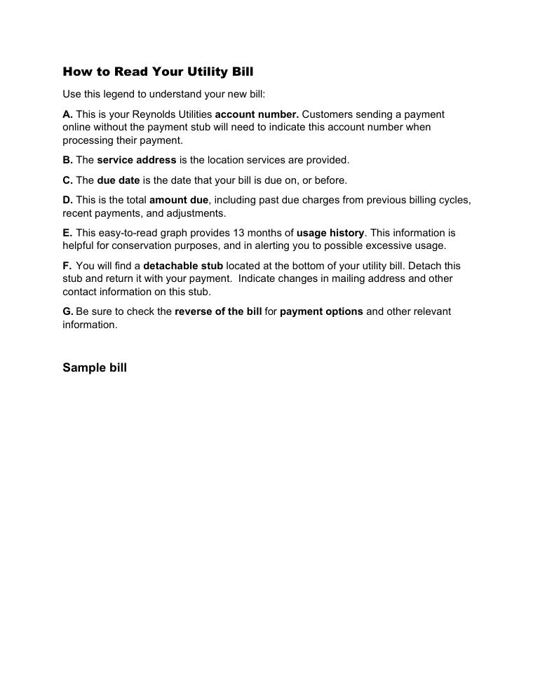 Reynolds Utilities How to Read Your Utility Bill Sample document preview