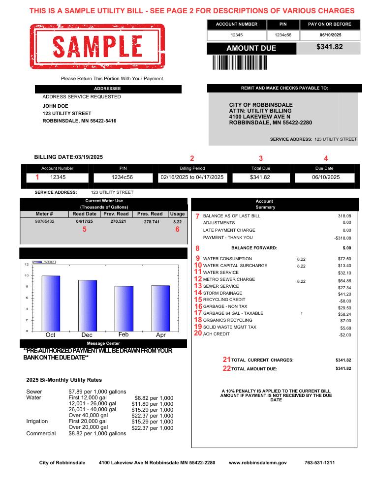 Robbinsdale Sample Utility Bill document preview