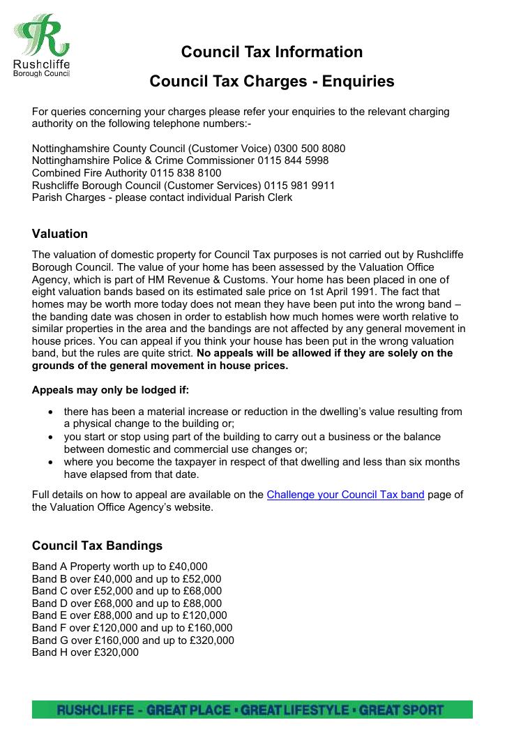 Rushcliffe Council Tax Charges Enquiries Leaflet 2026 document preview