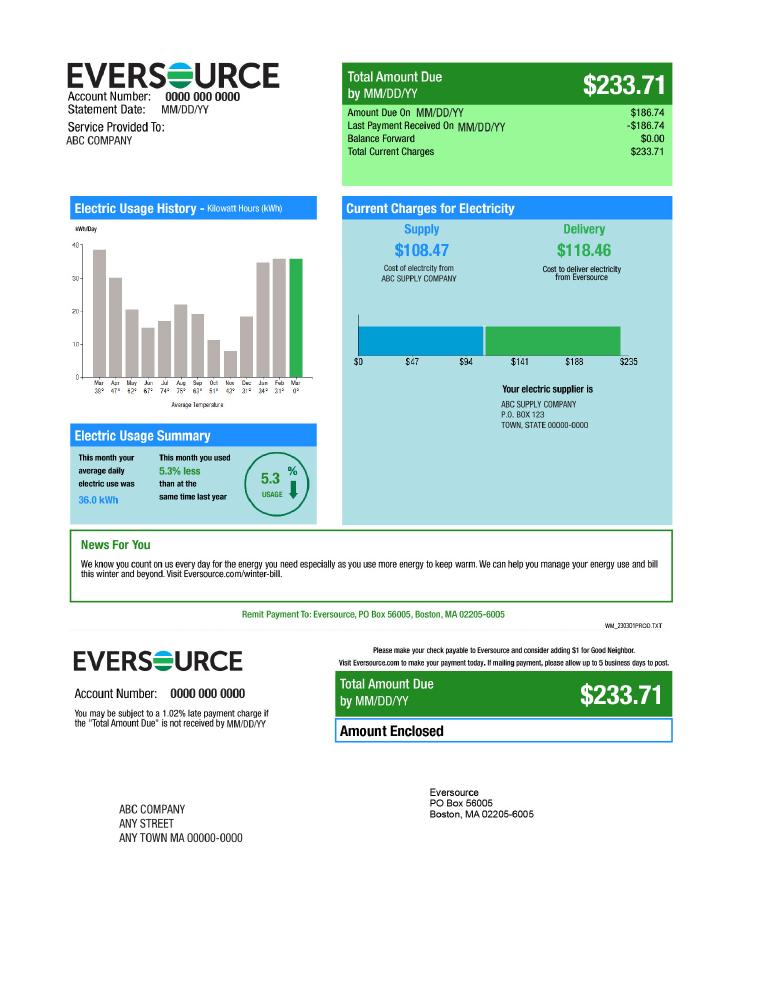 Sample Eversource Bill Guide document preview
