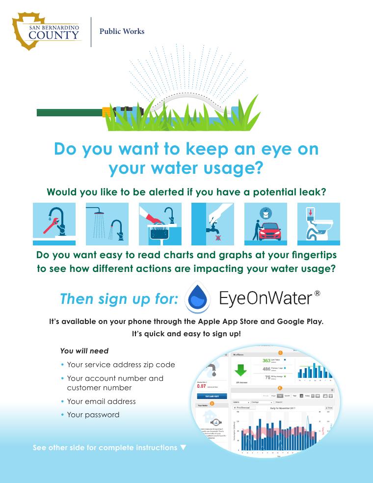 San Bernardino County EyeOnWater Sample Water Bill Flyer document preview
