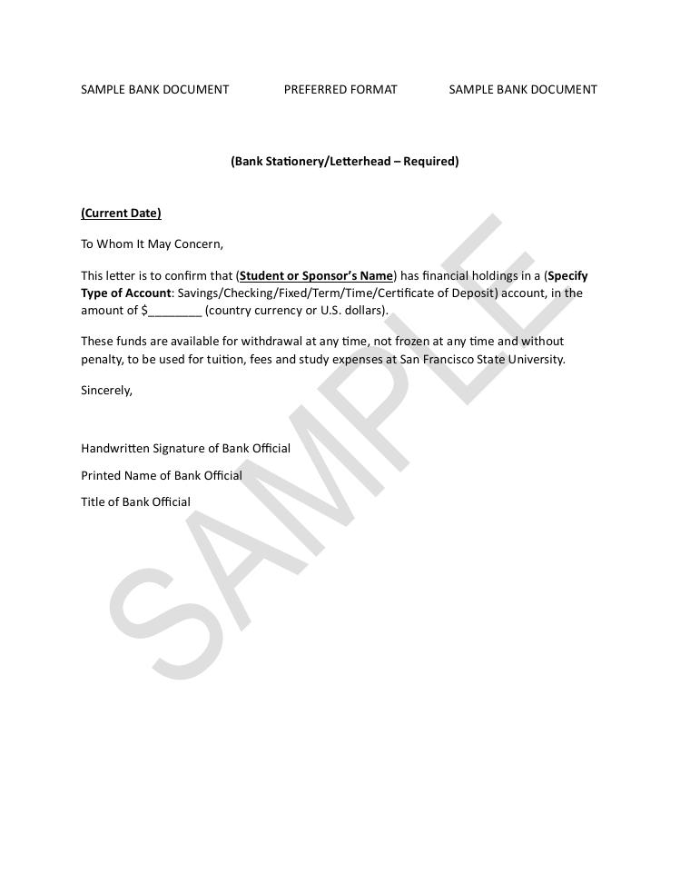 San Francisco State Sample Bank Document document preview