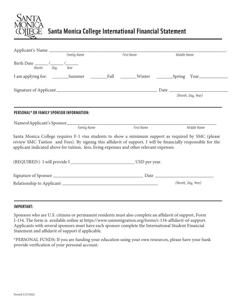 Santa Monica College International Financial Statement document preview