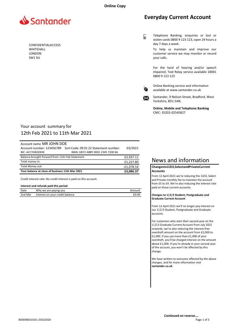 Santander Bank document preview