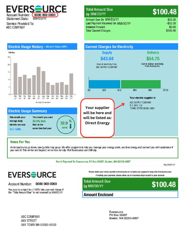Scituate Eversource Community Electricity Sample Bill 2024-2027 document preview
