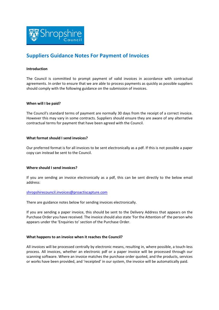 Shropshire Council Payment Guidance for Suppliers document preview