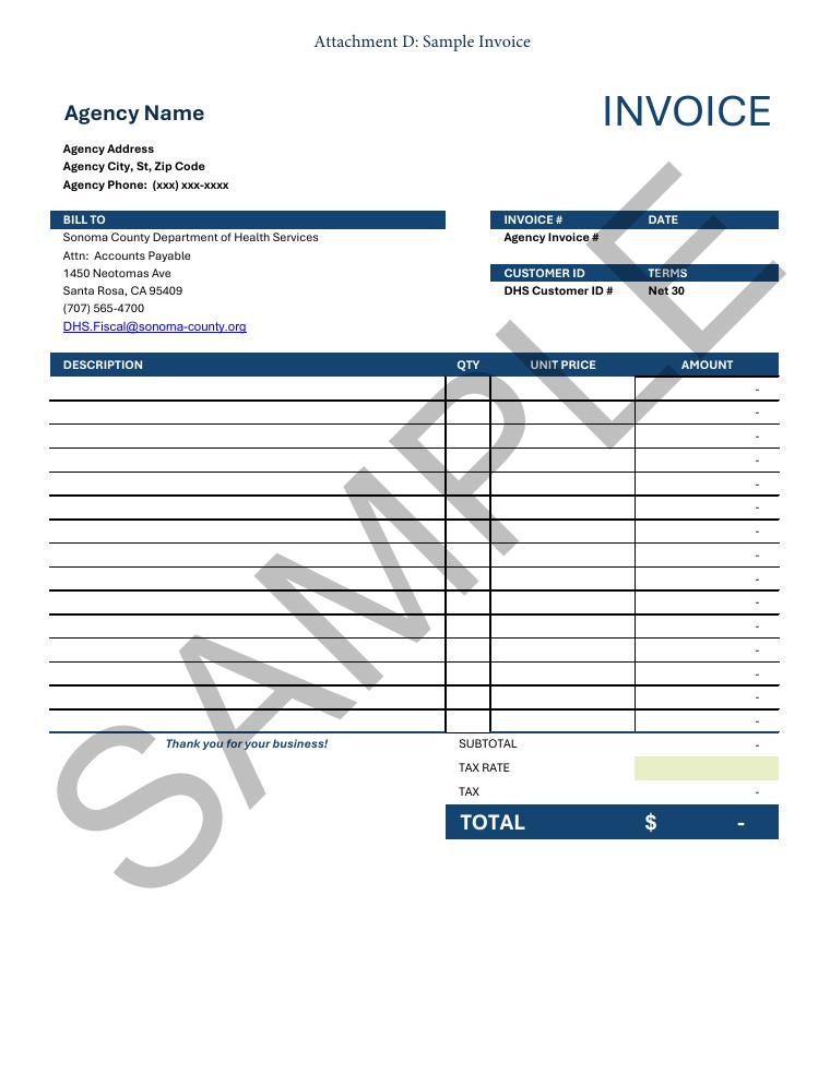 Sonoma County Attachment D Sample Invoice document preview