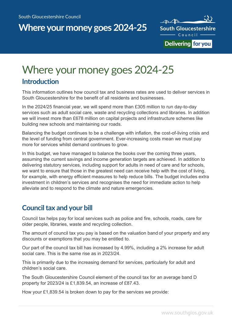 South Gloucestershire Council Tax Bill Example 2024-25 document preview