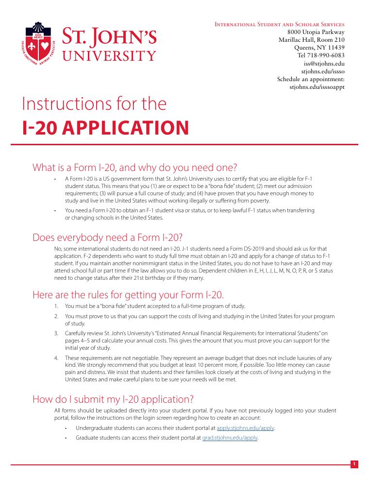 St. Johns University I-20 Application and Bank Statement Guide 2026-2027 document preview