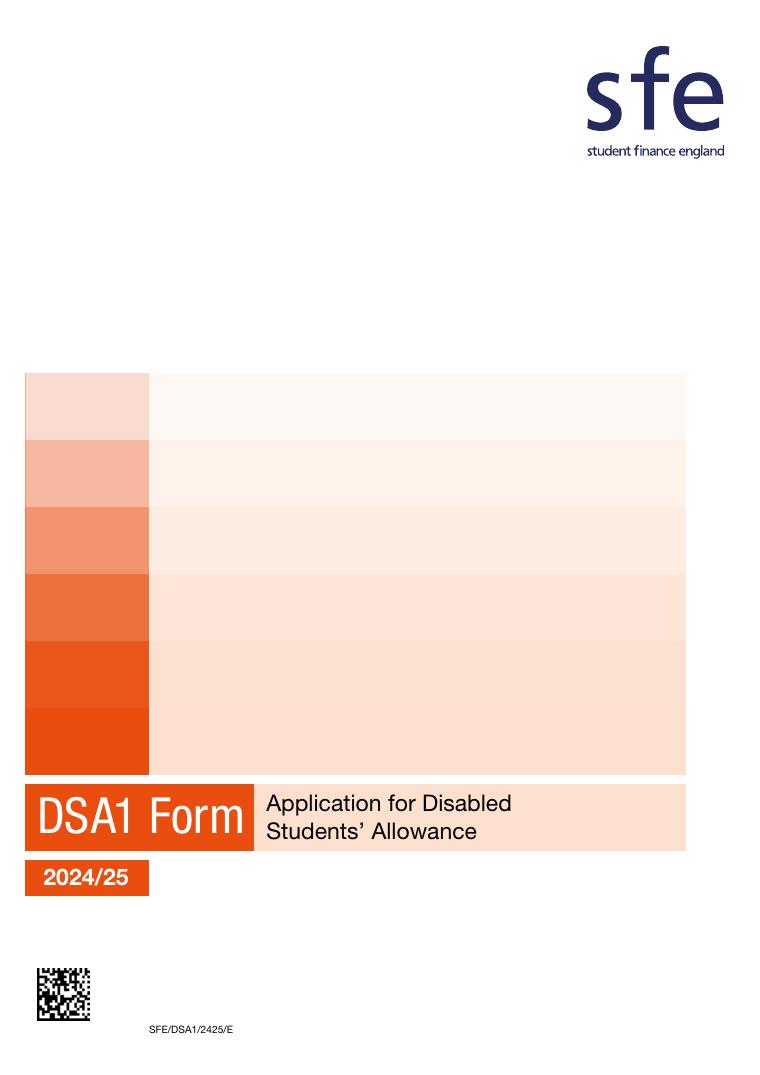 Student Finance England DSA1 Form 2024 to 2025 document preview