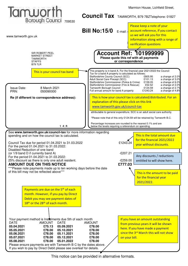 Tamworth Borough Council Tax Bill Explained 2021-22 document preview