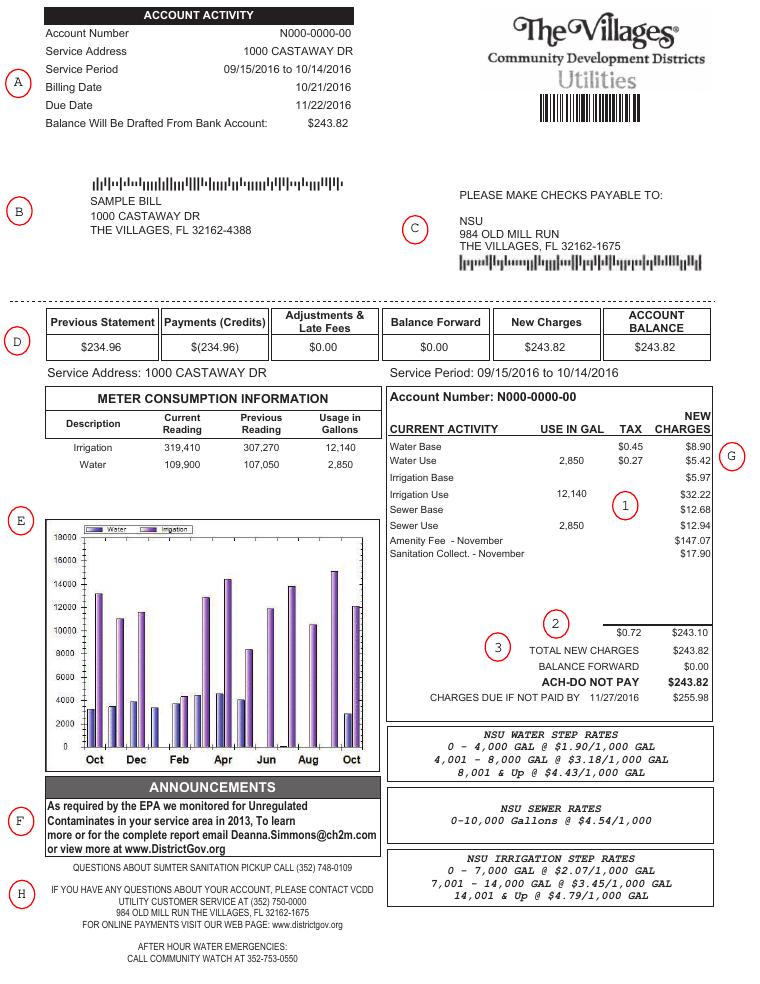 The Villages Sample Utility Bill document preview