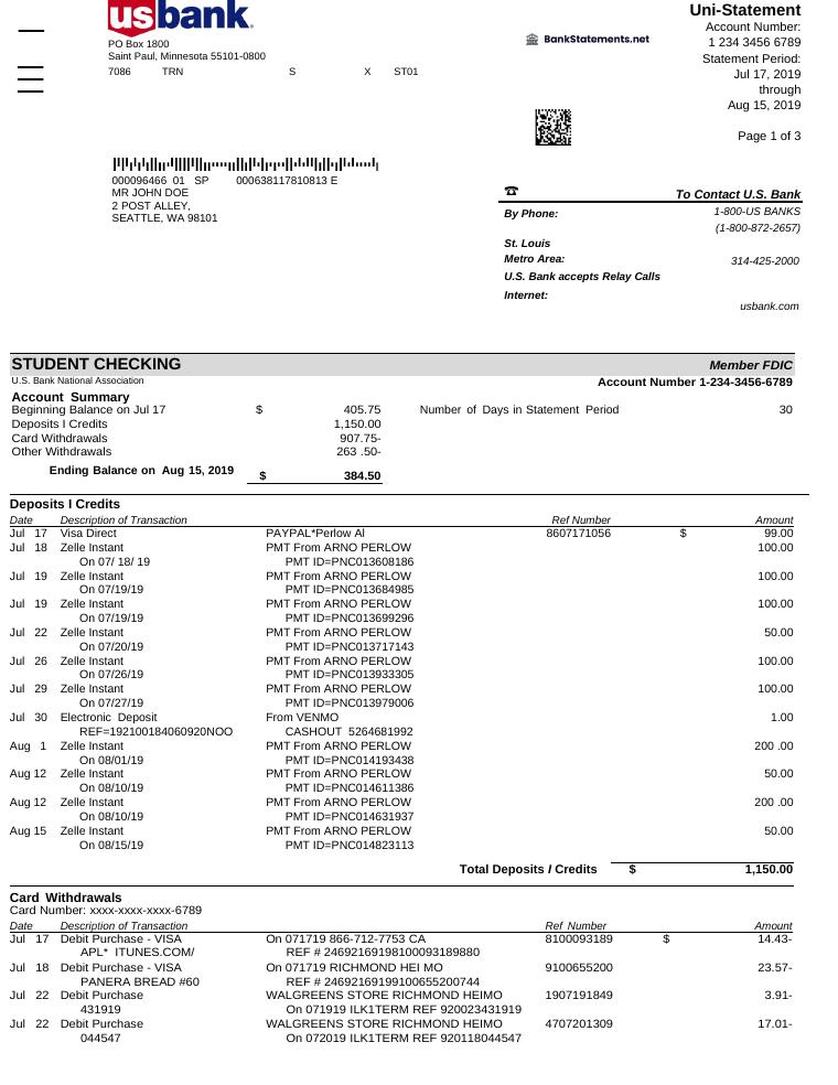 Us Bank Statement document preview