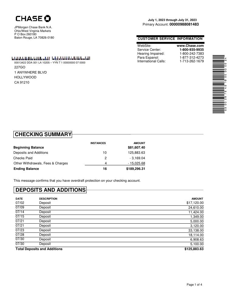 USA Chase Bank document preview