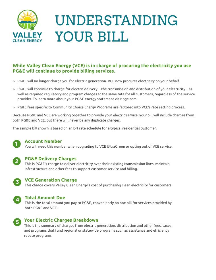 Valley Clean Energy Sample Bill Guide document preview
