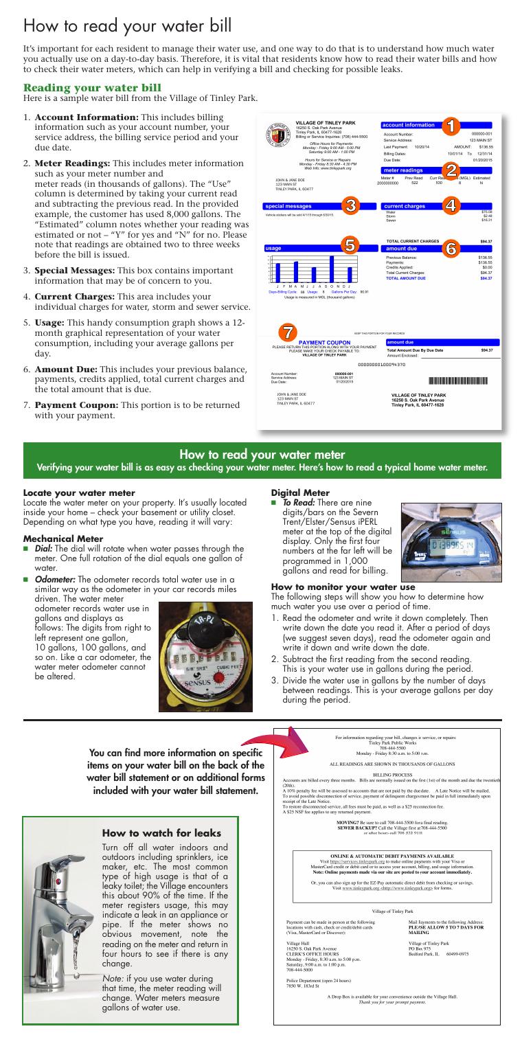 Village of Tinley Park How to Read Your Water Bill document preview