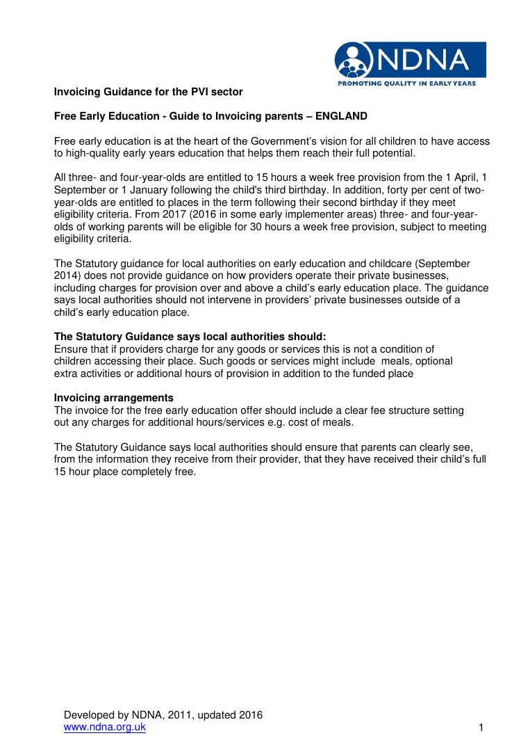 Waltham Forest Free Early Education Invoicing Guide document preview