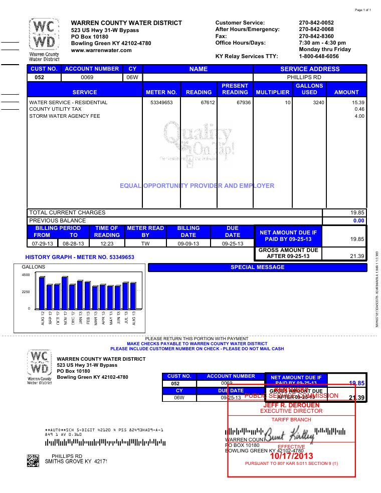 Warren County Water District Sample Water Bill document preview