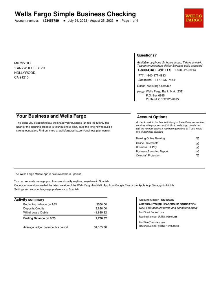 Wells Fargo Template 2023 document preview