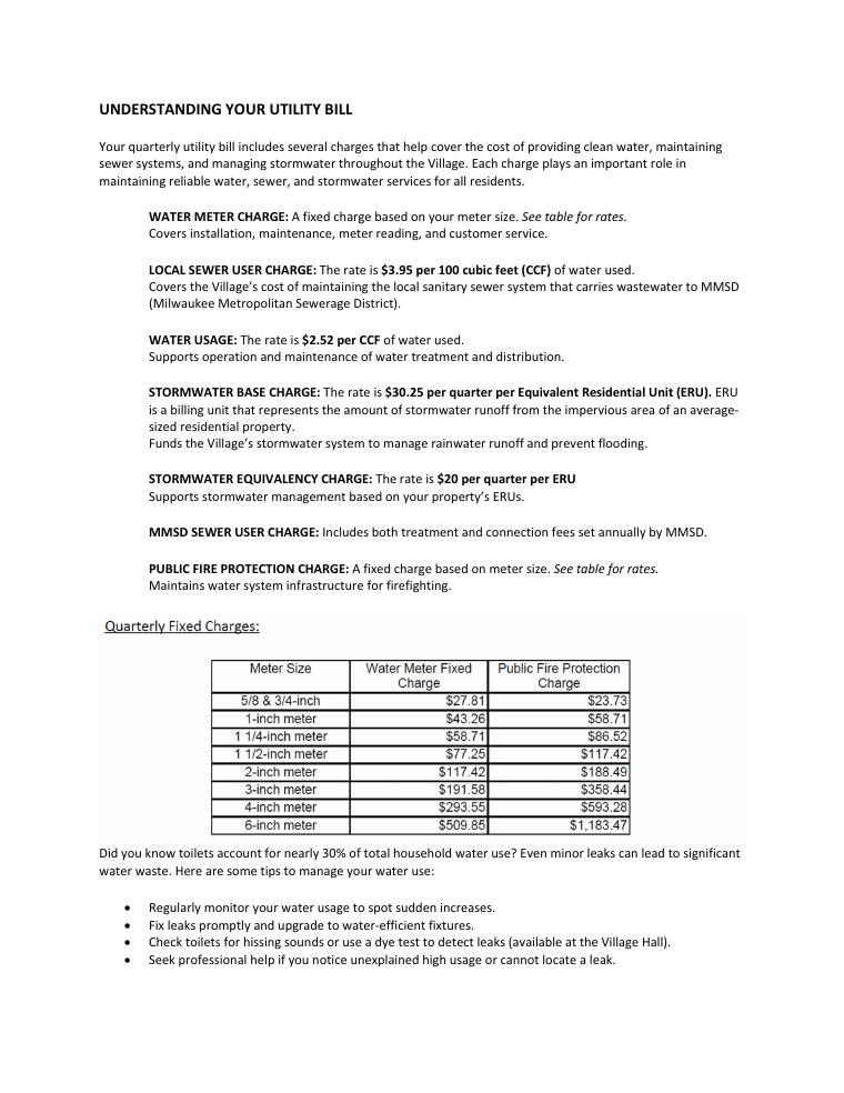 Whitefish Bay Understanding Your Utility Bill document preview