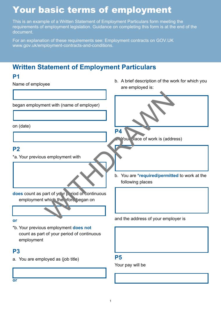 Written Statement of Employment Particulars Example Form document preview