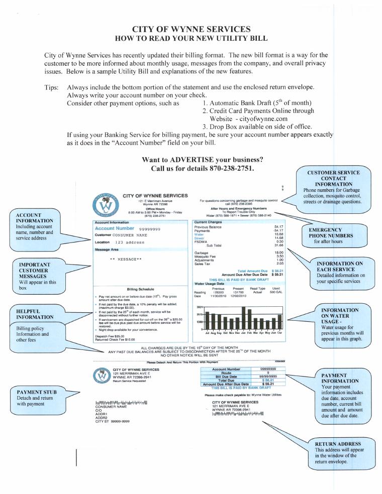 Wynne Water Utilities Bill Example document preview