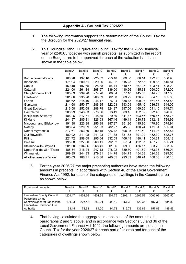 Wyre Borough Council Tax 2026-27 Sample Bill Appendix document preview