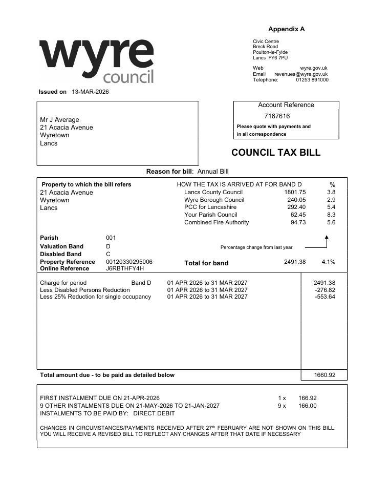 Wyre Dummy Council Tax Bill 2026 document preview